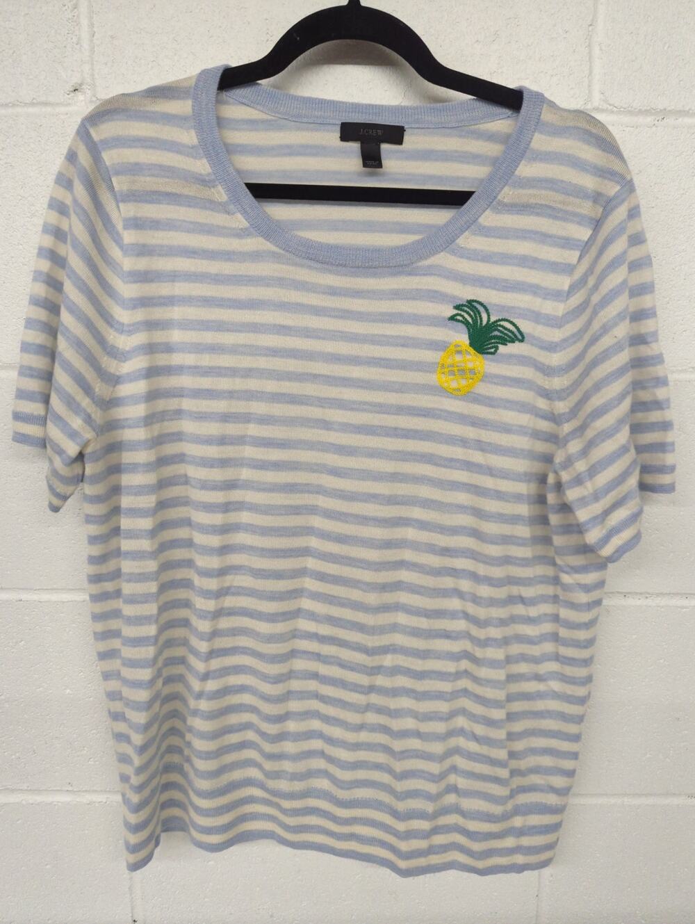 J.crew striped pineapple 🍍 Sweater T-shirt Style Embroidered Short Sleeve blue